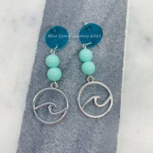 Handmade - Blue and Silver Ocean Wave Dangle Earrings